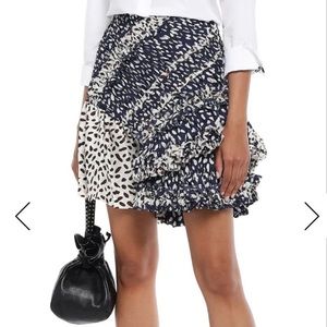3.1 Phillip Lim Georgette silk blue white brown ruched mini skirt polka dot